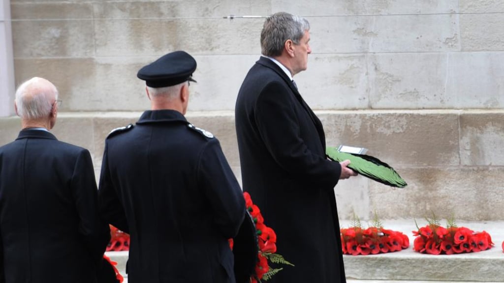 Irish ambassador to London Dan Mulhall lays a wreath at the Cenotaph memorial in Whitehall, central London, during the annual Remembrance Sunday service. Photograph: Stefan Rousseau/PA Wire