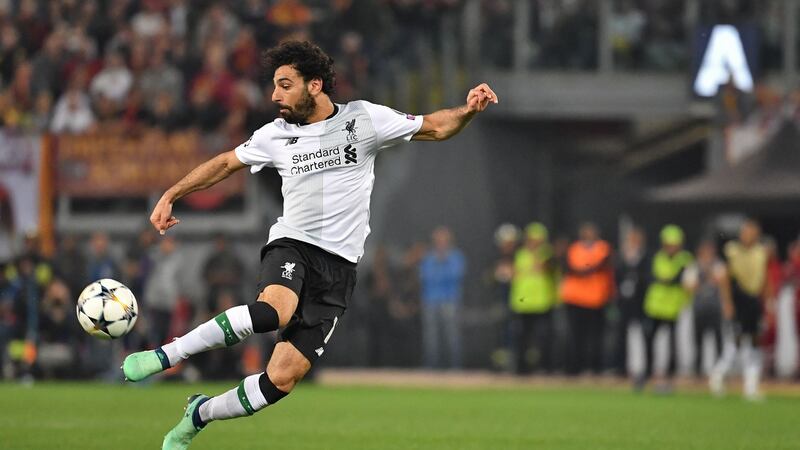 Liverpool’s Egyptian midfielder Mohamed Salah controls the ball during the Champions League semi-final clash with Roma. Photo: Alberto Pizolli/Getty Images