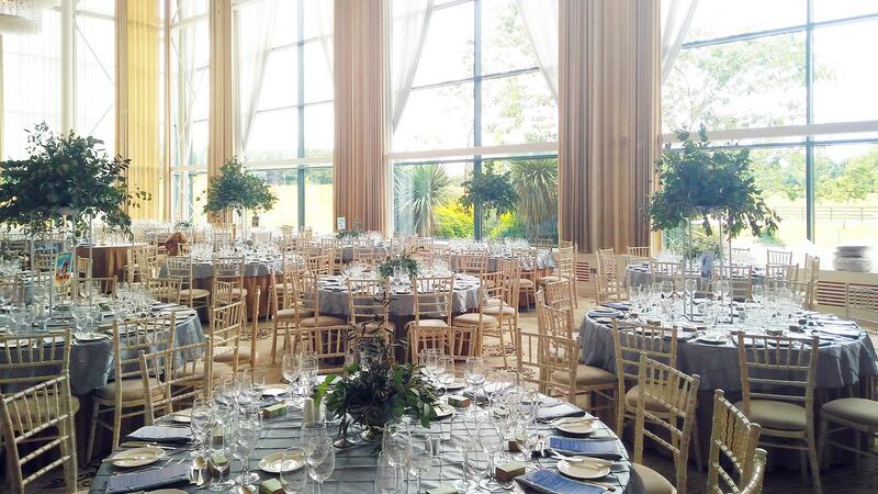 Castlemartyr’s Capel Suite ballroom has floor-to-ceiling windows, giant chandeliers and mood lighting.