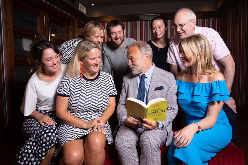 Louise Barker, Jean Kearney, Eimear O'Herlihy, Director of the West Cork Literary Festival, Beau Williams, Jennifer de Bie, Mat Purcell and Nadine O'Regan with Graham Norton at the West Cork Literary Festival. Photograph: Darragh Kane