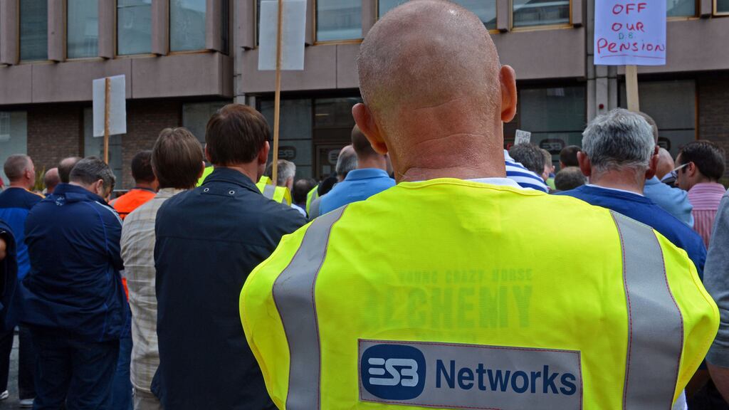 ESB voiced concerns about their pensions, on the street outside the ESB headquarters in Dublin last June as the annual general meeting took place inside.Photograph: Photograph: Eric Luke/The Irish Times