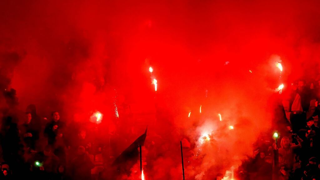 Shamrock Rovers fans set off flares ahead of their Airtricity League clash with Dundalk. Photo: Ryan Byrne/Inpho