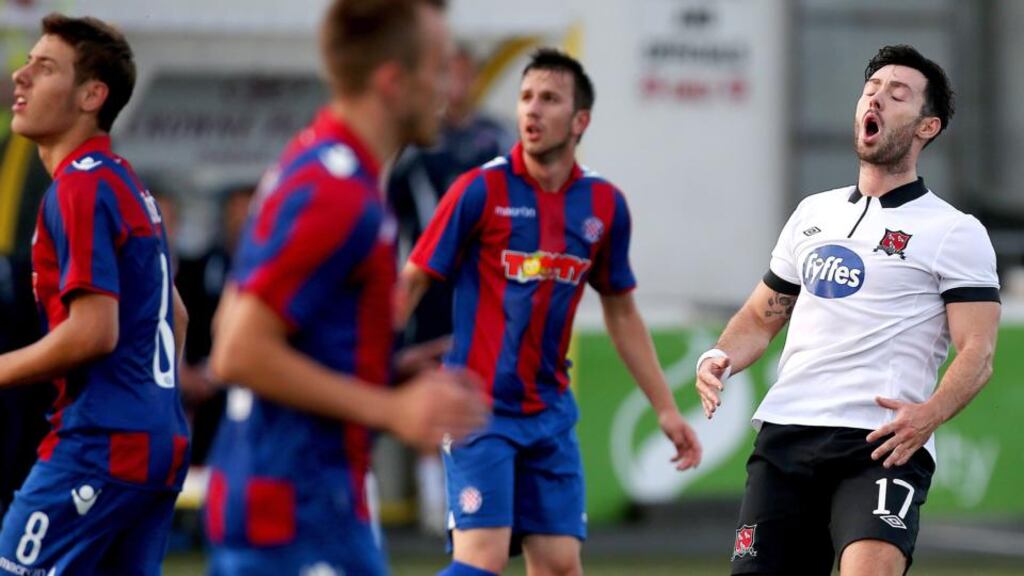 Dundalk’s Richie Towell reacts to a missed chance against Hajduk Split at Oriel Park. Photo: Ryan Byrne/Inpho