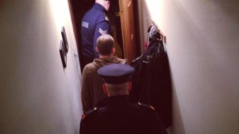 A picture posted on the Workers Solidarity Movement’s Facebook page, which the group says shows Paul Murphy being arrested by gardaí this morning. Photo by Farah Mokhtareizadeh