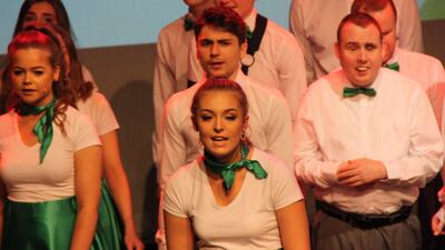 Part of the ensemble of Prosper Players and St Joseph Secondary School TY students, performing ‘Reeling in the Prosper Fingal Years’ at the Millbank Theatre, Rush, Co Dublin, last April. Photograph: Bill McMahon/Prosper Fingal