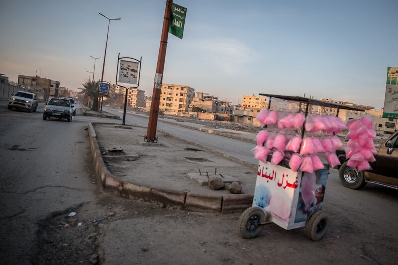A candy floss stand in Raqqa, northern Syria. Photograph: Sally Hayden