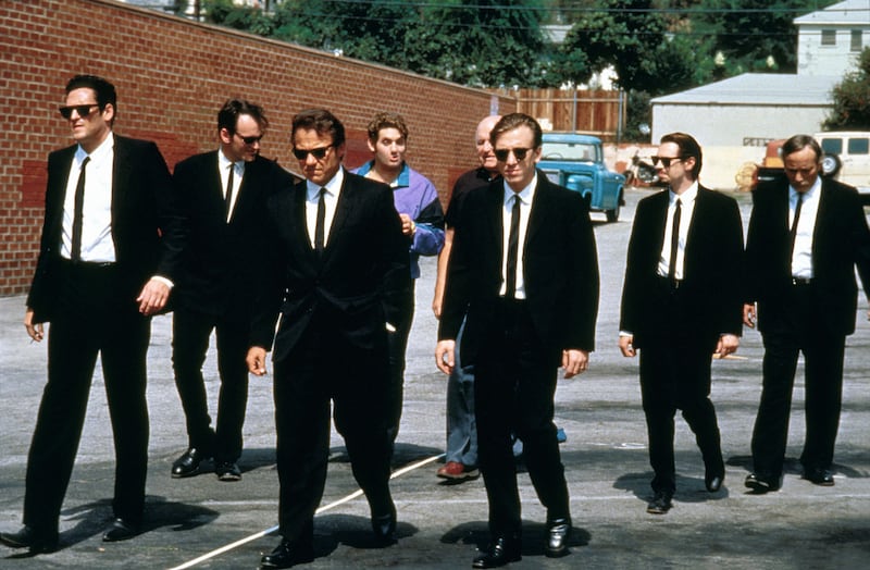 Tim Roth with Michael Madsen, Quentin Tarantino, Harvey Keitel, Chris Penn, Lawrence Tierney, Steve Buscemi and Edward Bunker in Quentin Tarantino's 1992 film Reservoir Dogs. Photograph: Miramax