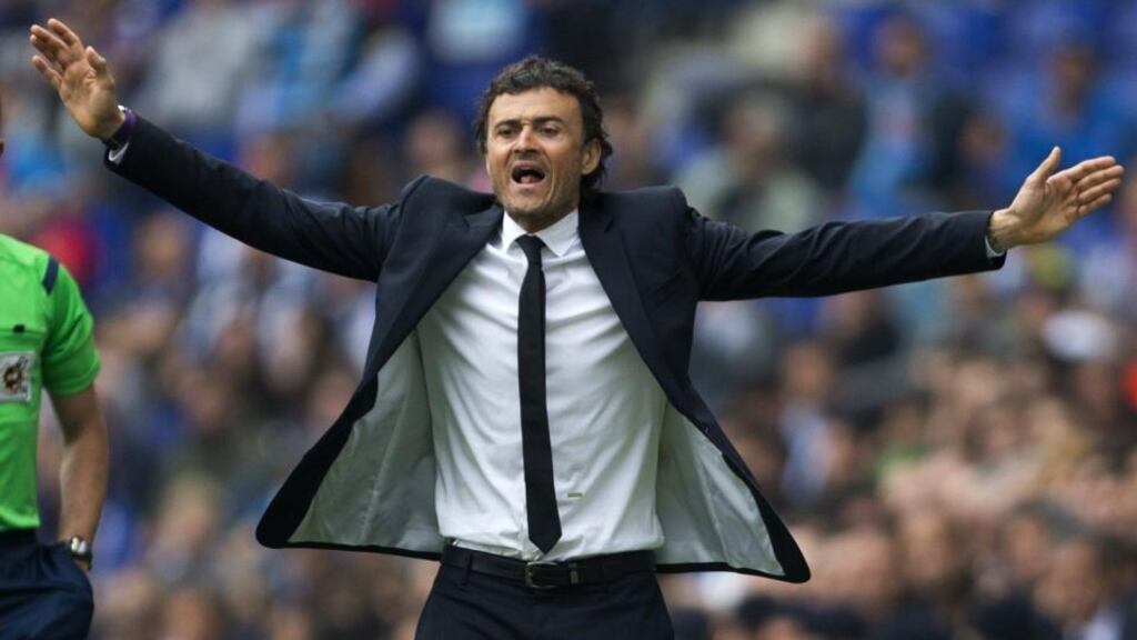 Barcelona coach Luis Enrique first met Guardiola when they both played on Spain’s gold-medal winning football team at the Barcelona ’92 Olympics. Photograph: Alejandro Garcia/EPA