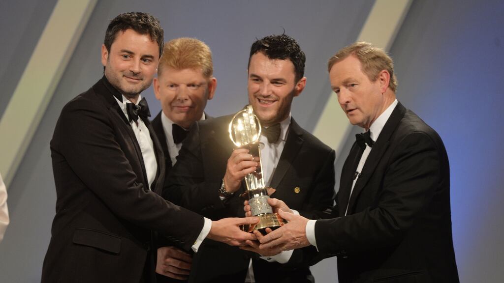 EY Emerging Entrepreneur of the Year 2016 winners Paul Quigley and Andrew Mullaney of NewsWhip at the EY Entrepreneur of the Year Ireland awards. Photograph: Alan Betson