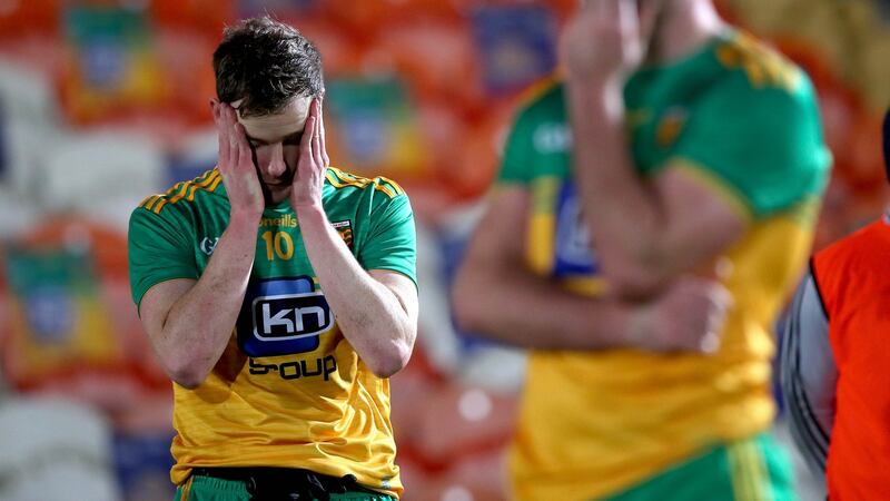 Donegal’s Ciaran Thompson after his team’s Ulster football final defeat. Photograph: Inpho