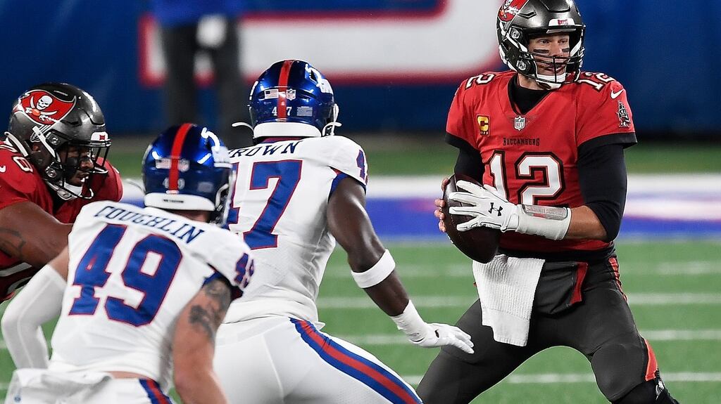Tom Brady threw two second-half touchdowns against the Giants. Photograph: Sarah Stier/Getty