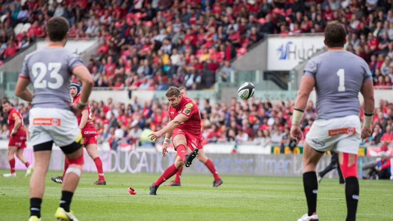 Scarlets’ Leigh Halfpenny kicks a penalty during their Guinness Pro14 match against Southern Kings on September 2nd. Photograph: Simon King/Inpho