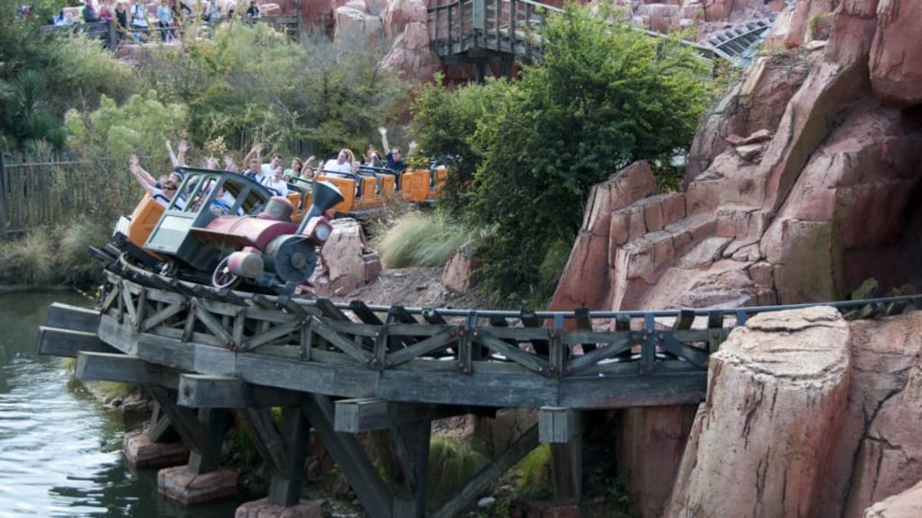 Tourists on Big Thunder Mountain Railroad, Magic Kingdom, Disney World.