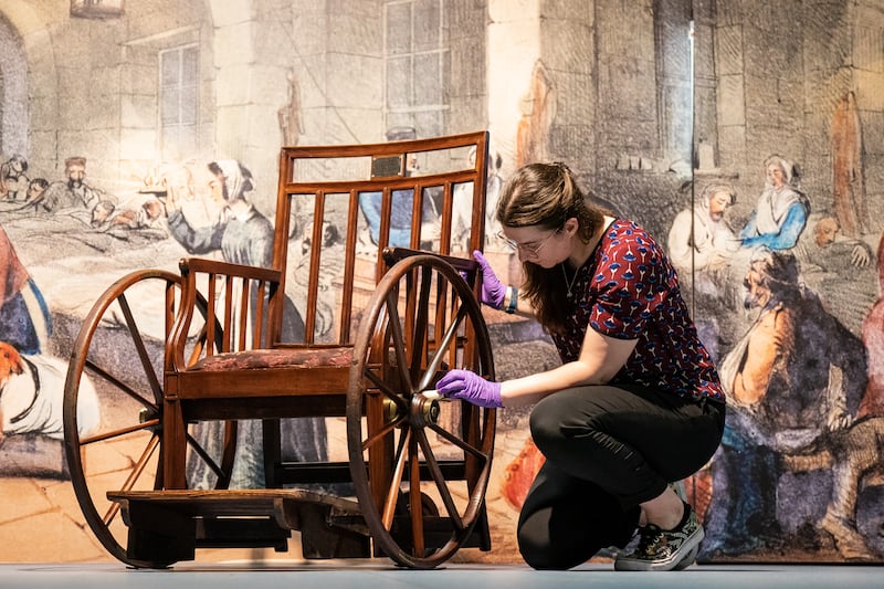 Florence Nightingale's wheelchair is installed at the Florence Nightingale Museum in the grounds of St Thomas' Hospital, London, following following a successful fundraising appeal, allowing it to be displayed in the UK for the first time. Picture date: Monday June 12, 2023. PA Photo. See PA story HERITAGE Nightingale. Photo credit should read: Aaron Chown/PA Wire