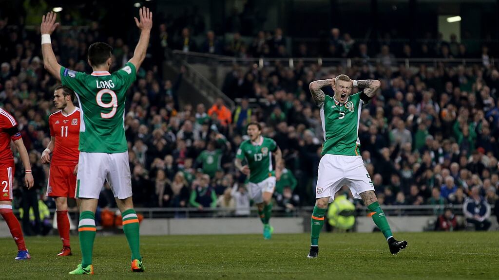 Ireland’s James McClean reacts to missing a chance late in their World Cup qualifying clash with Wales. Photo: Donall Farmer/Inpho