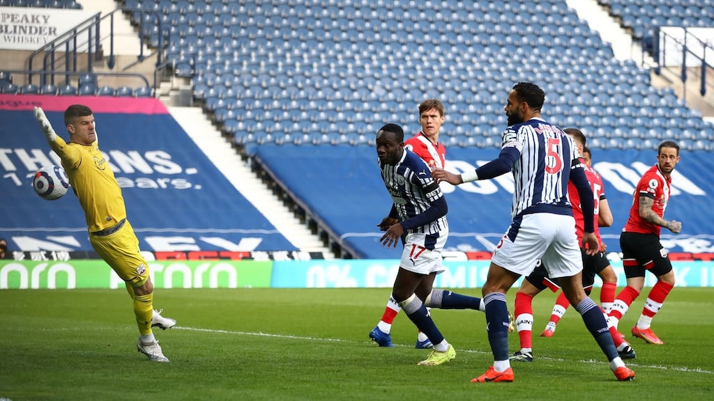 Mbaye Diagne goal was ruled out for offside by VAR against Southampton at The Hawthorns. Photograph: PA