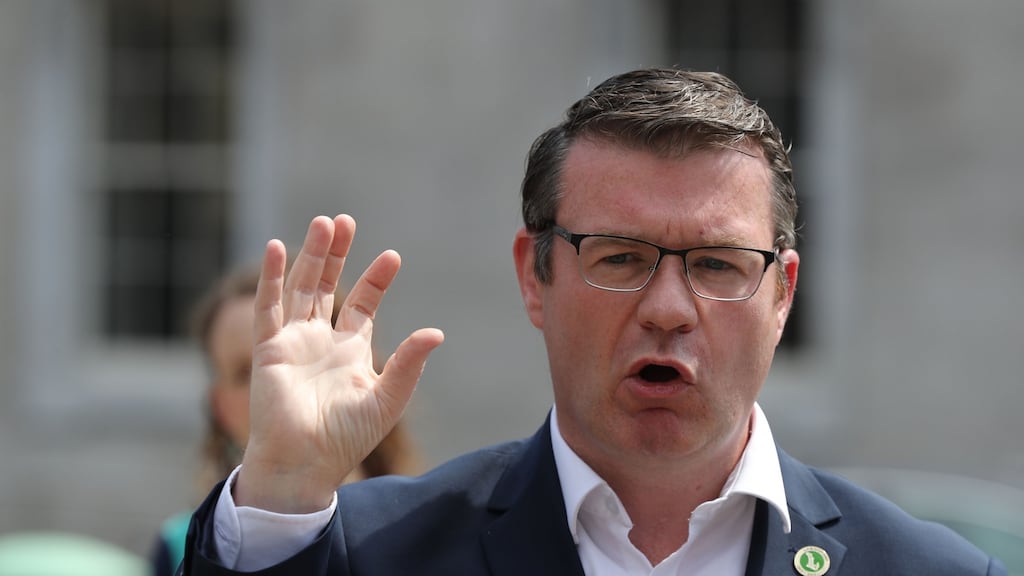 Labour Leader Alan Kelly on the plinth in Leinster House on Thursday.  Photograph: Nick Bradshaw