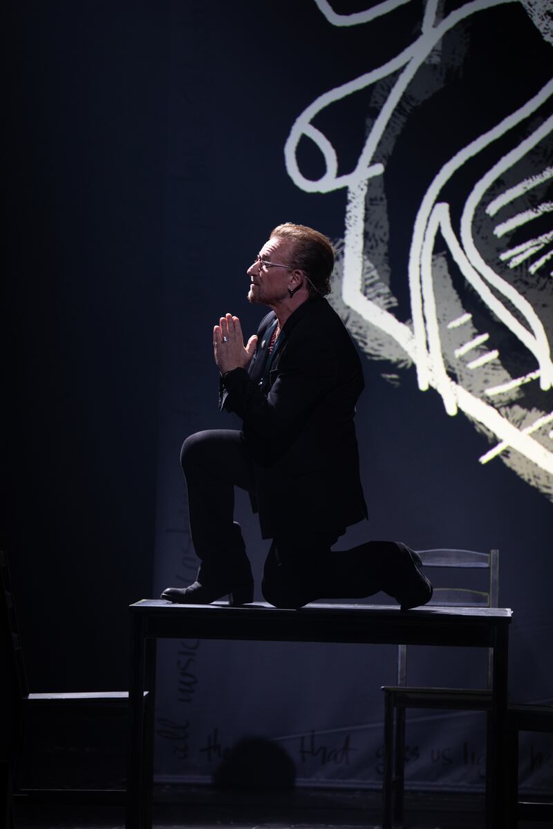 Stories of Surrender: Bono performs at 3Olympia Theatre, in Dublin, on Monday night. Photograph: Ross Andrew Stewart
