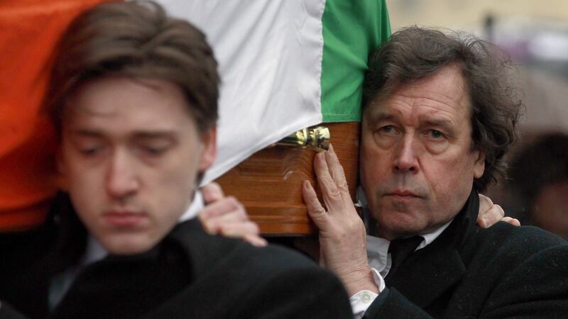 Stephen Rea helps carry the coffin of his ex-wife Dolours Price in 2013. Photograph: Cathal McNaughton/Reuters