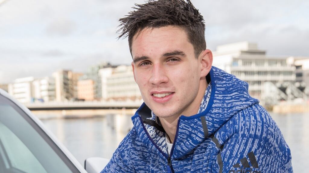 Ireland outhalf Joey Carbery, who is an ambassador for Europcar Ireland, suffered the arm break while playing against Fiji last month. Photograph: Naoise Culhane