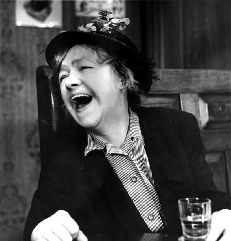November 1951: Actress Maire O’Neill (Molly Allgood) as a tipsy Carrie Donovan in the play A Priest in the Family by JM Synge. Photograph: Bert Hardy/Picture Post/Hulton Archive/Getty Images