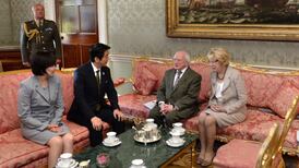 Abe and Akie at the Áras: whistle-stop tour runs over as couples chat