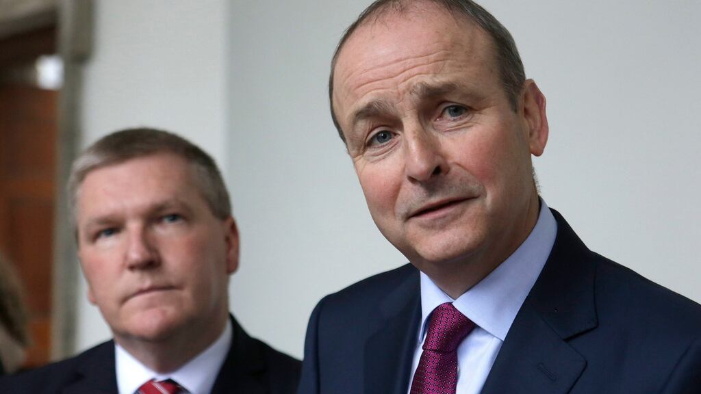 Michael Martin (right), leader of Fianna Fáil, speaks to the media in Dublin after Taoiseach Leo Varadkar confirmed Ireland’s next general election will be held on Saturday, February 8th. Photograph: Damien Eagers/PA Wire