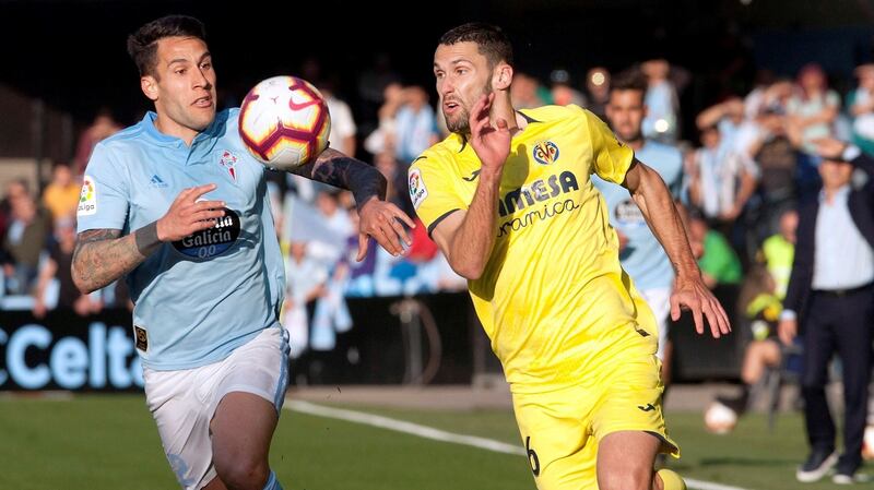 Celta Vigo’s Hugo Mallo during his side’s 3-2 win over Villarreal. Photograph: Salvador Sas/EPA