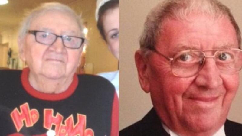 Gerry Feeney (left) in December 2013 and at an undated family wedding.