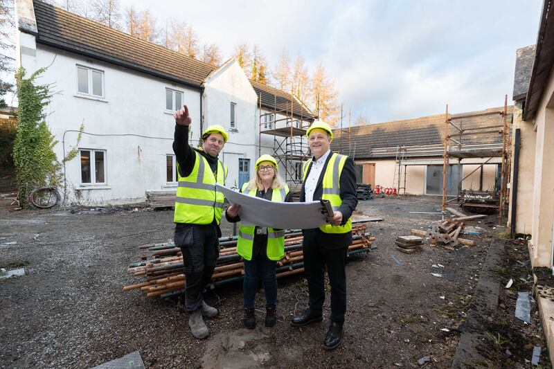 From left: Colm O'Gorman, Lymar Contracts; Colette Bullock, HR business partner at Atlantic Aviation Group; and Edward Manley, head of production AAG, viewing the work in progress on accommodation for AAG staff at Sixmilebridge, Co Clare. Photograph: Eamon Ward