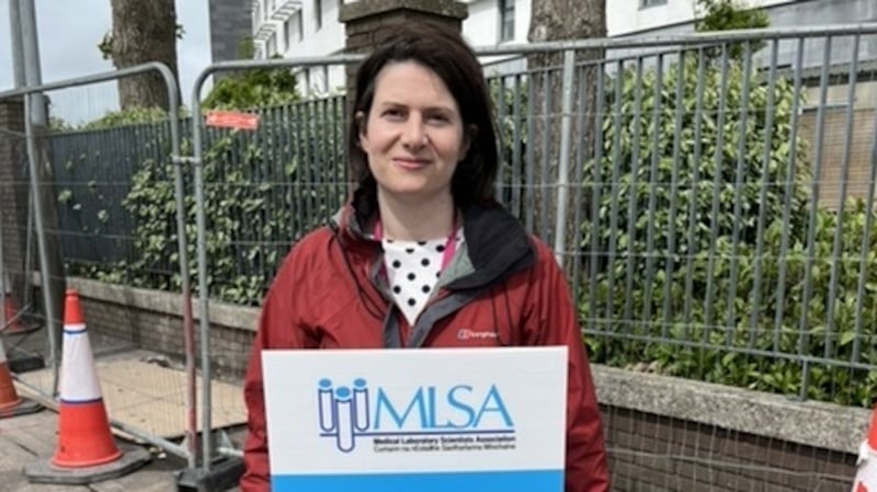 Medical scientist Eileen Hurley protesting outside Cork University Hospital on Wednesday .
