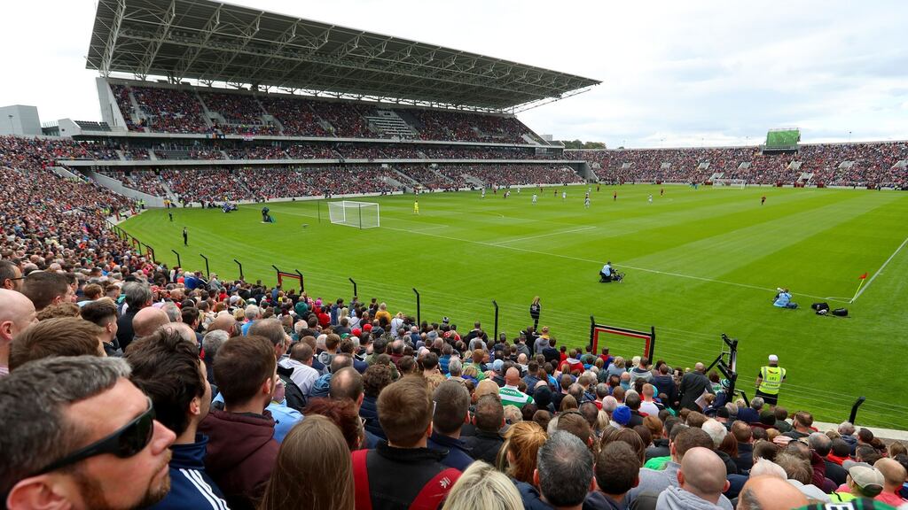 Fans attending the Liam Miller tribute match at Páirc Uí Chaoimh, Cork. Photograph: Tommy Dickson/Inpho