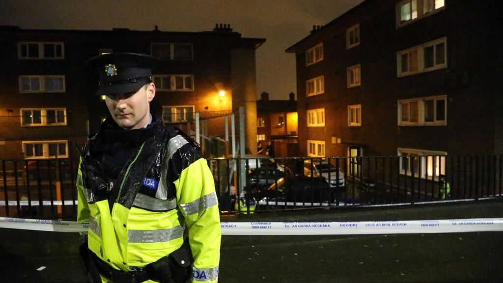 Gardaí at the scene of a shooting at James Larkin House on the North Strand, Dublin. Photograph: Colin Keegan, Collins