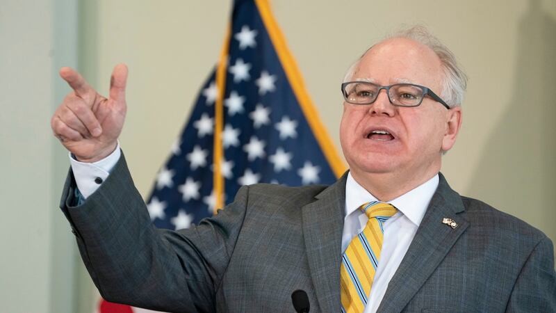Minnesota governor Tim Walz talks about the unrest in the wake of the death of George Floyd. Photograph: Glenn Stubbe/Star Tribune via AP, Pool