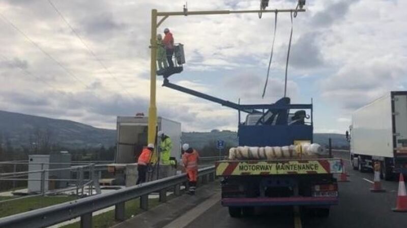 The new ‘average speed’ detection cameras being installed. Photograph: Garda/Facebook