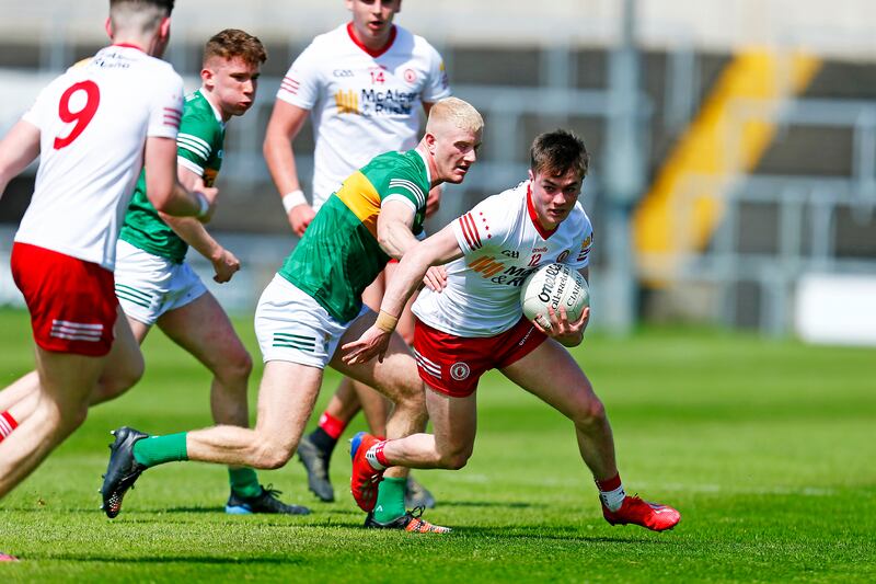 Tyrone’s Ruairi Canavan beats Joey Nagle to the ball during last weekend's vital win over Kerry. Photograph: Ashley Cahill/Inpho