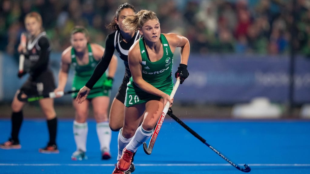 Ireland’s Chloe Watkins in action against Canada in the second leg of the Women’s FIH Olympic Hockey Qualifier at Donnybrook. Photograph: Morgan Treacy/Inpho
