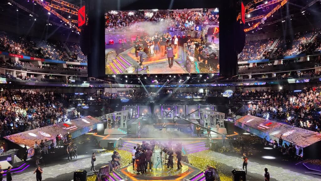 A general view of the awarding ceremony of the International 2019 Dota 2 World Championships final at Mercedes-Benz Arena on August 25th, 2019 in Shanghai, China. Photograph: Hu Chengwei/Getty Images
