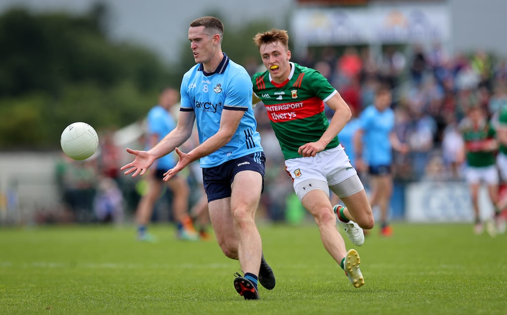 Brian Fenton and Donnacha McHugh playing in the All-Ireland Senior Football Championship Round 3 in Dr Hyde Park. Photograph: Ryan Byrne/Inpho
