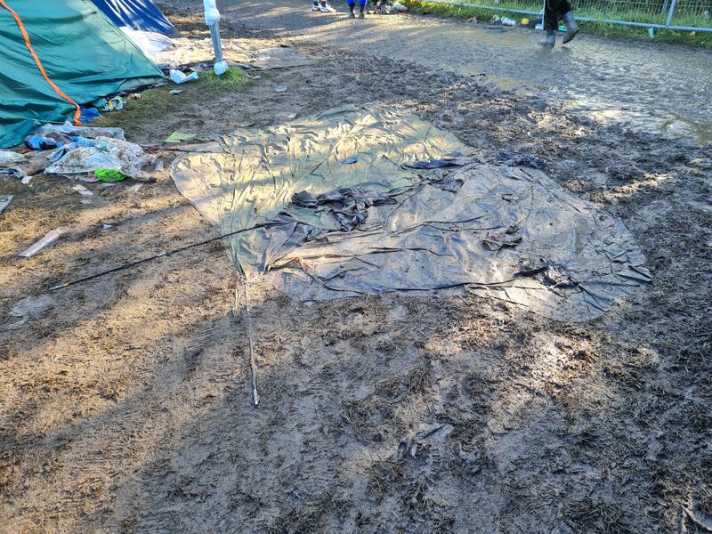 Electric Picnic: a ruined tent on Monday morning. Photograph: Shauna Bowers