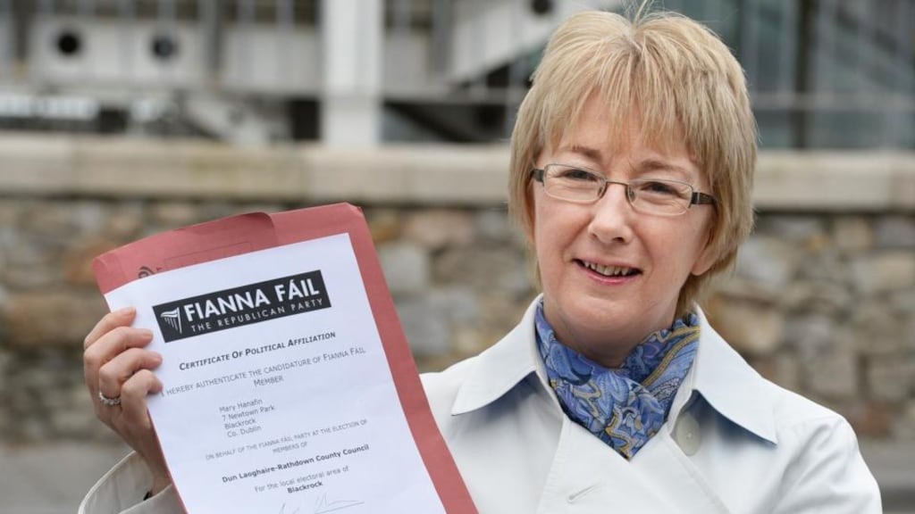 Mary Hanifan with her Fianna Fáil papers yesterday  evening. Photograph: Cyril Byrne/The Irish Times