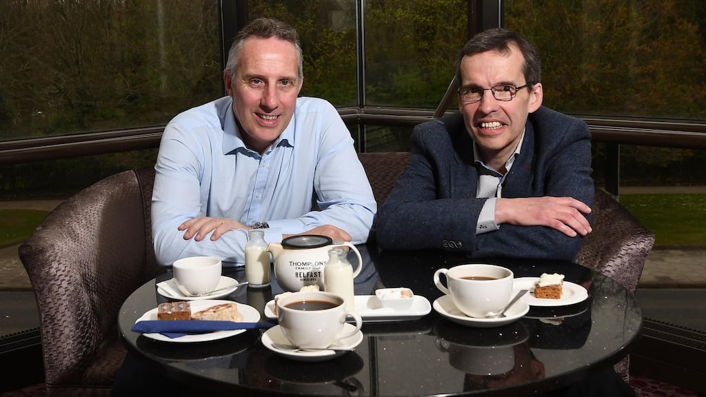 Ian jnr and Kyle Paisley at Stormont Hotel in Belfast. Photograph: Colm Lenaghan/Pacemaker Press
