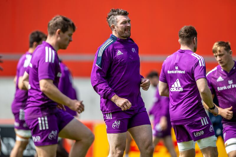 The Munster squad in training at Thomond Park with skipper Peter O’Mahony earlier this week. Photograph: Morgan Treacy/Inpho