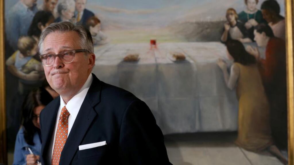 Senior pastor George Mason speaks to the media at the Wilshire Baptist Church about the passing of the first Ebola patient in America, Thomas Eric Duncan. Photograph: Joe Raedle/Getty Images