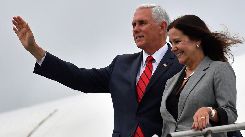 US vice-president Mike Pence and second lady Karen Pence arrive back at Shannon Airport from Dublin during an official visit to Ireland. Photograph: Jacob King/PA Wire