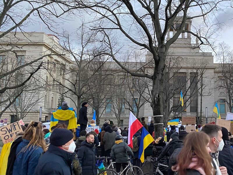 A protest outside the Russian embassy in Berlin. Photograph: Glenn Patterson