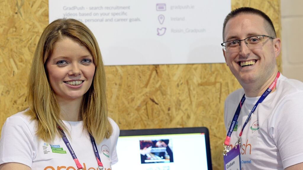 Roisin Hynes , managing director, and Graham Hynes, operations director, of GradPush, at the Web Summit 2015. Photograph: Eric Luke / The Irish Times