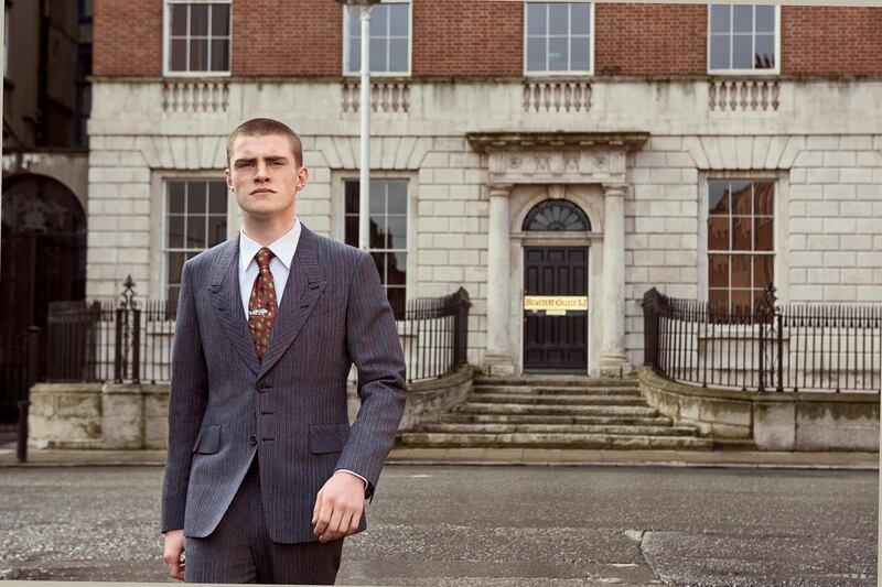 Paul Smith Collection: three-button suit in Savile Clifford fabric with split peak lapel. The pocket flaps have Dior pleat detail with contrast fabric behind. Photograph: James Mooney