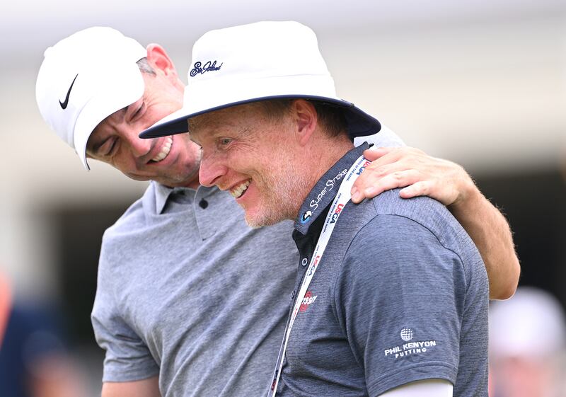 Rory McIlroy with coach Phil Kenyon during a practice round prior to the US Open at Pinehurst, North Carolina. Photograph: Ross Kinnaird/Getty Images