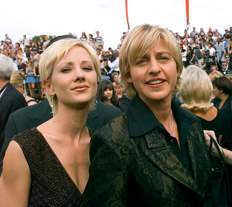 Ellen DeGeneres and Anne Heche arrive at the Emmy Awards Show, on March 23rd,1997 in Pasadena, California. Photograph: Bob Riha, jnr/Getty Images